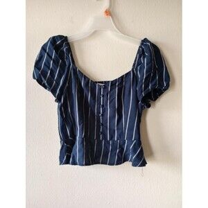 American Eagle Blue with White Stripes Juliet short Sleeve Pullover Shirt Size M